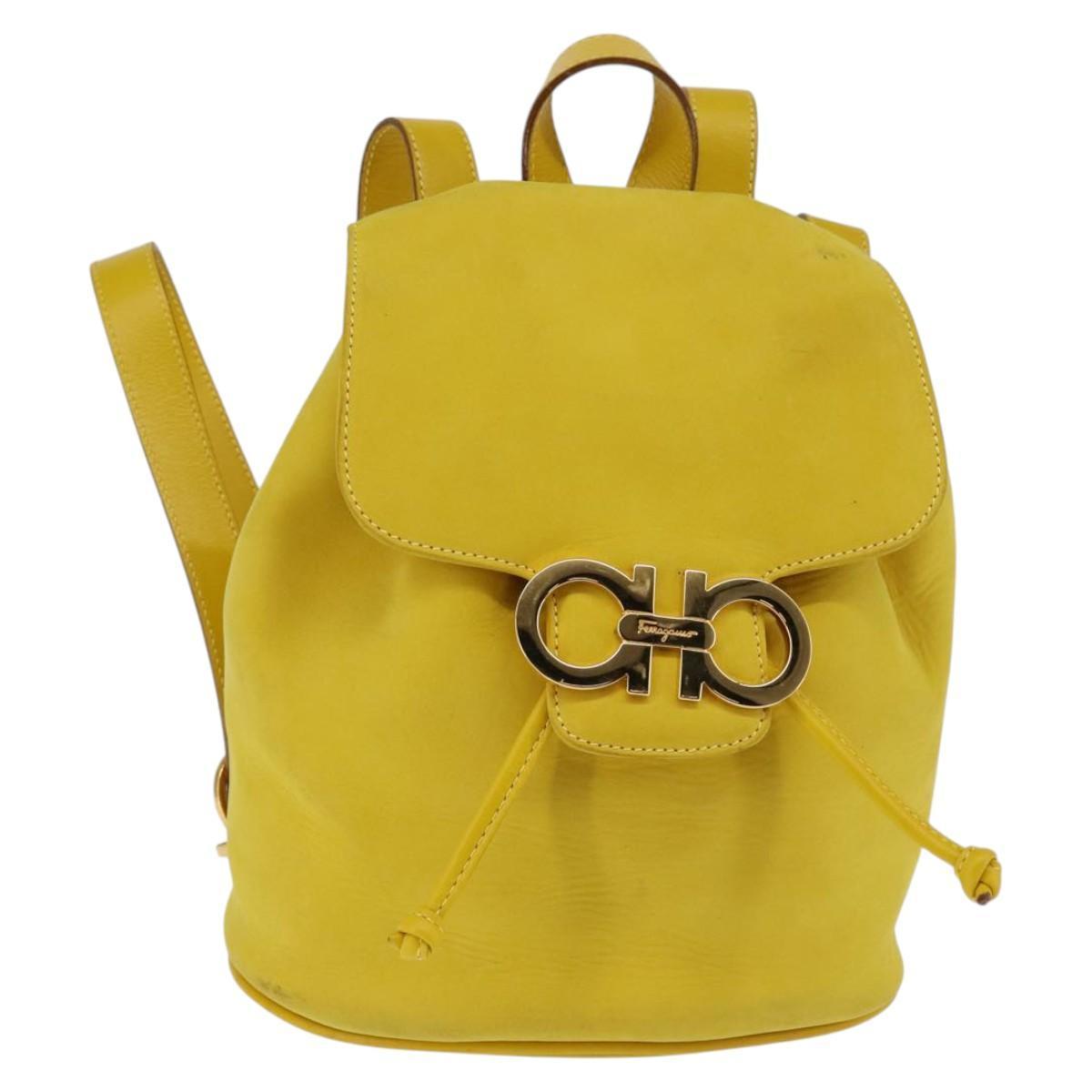 Salvatore Ferragamo Gancini Backpack Suede Yellow Gold Auth Bs29119